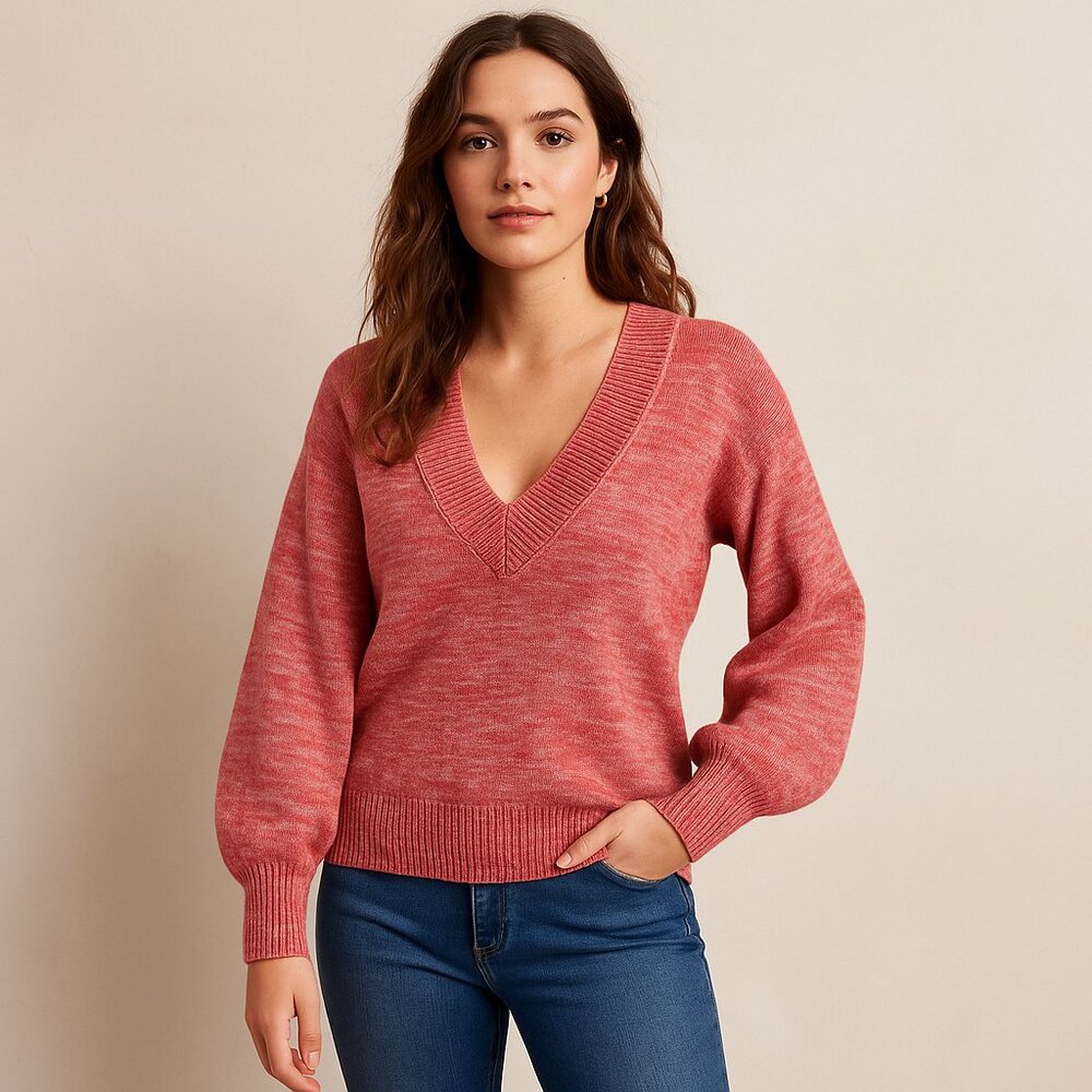 GAP Red Marled V-Neck Sweater – Size Medium